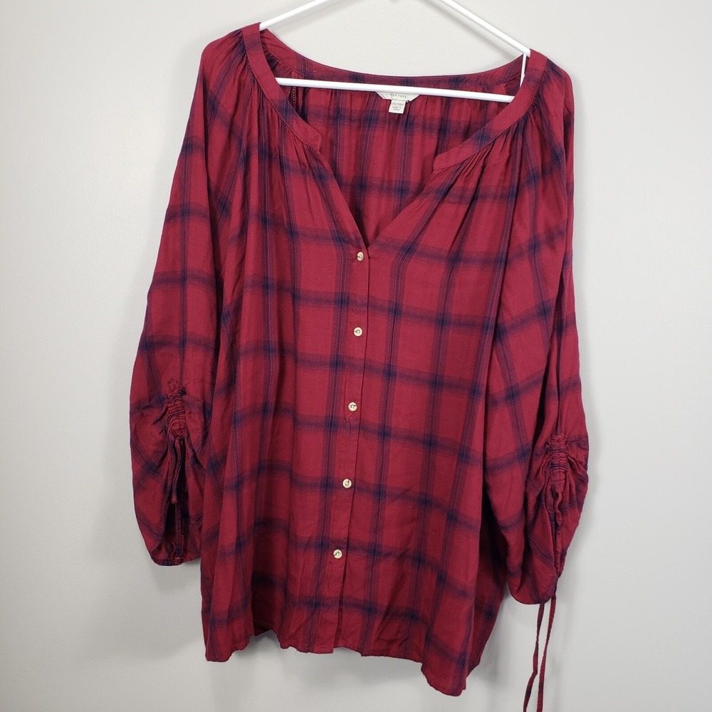 C Cato Est 1946 Womens Top Burgundy Blue Drawstring Sleeve Size 26/28W